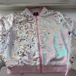 Sequin Puffer Jacket - Pink and Silver